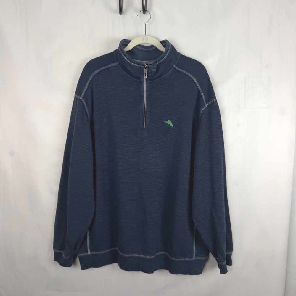 Tommy Bahama 1/4 Zip Pullover Mens 2XLB Blue Pima Cotton Tencel Classic Preppy